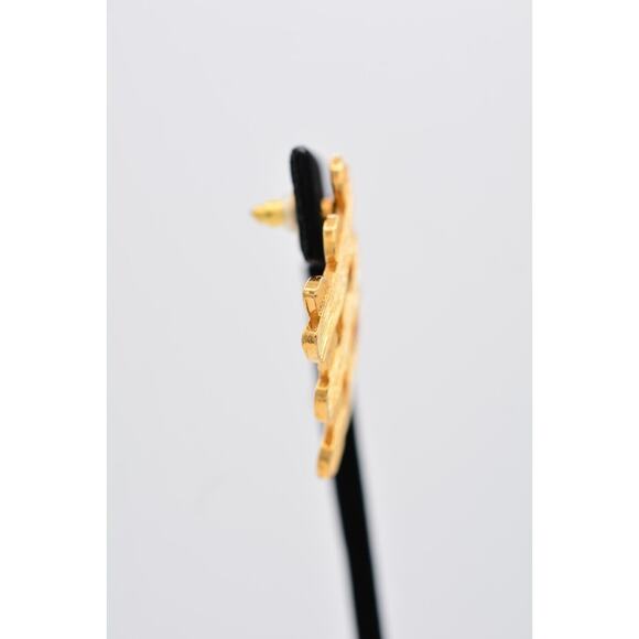 Vintage Dangle Weaved Earrings Brushed Shiny Gold Textured Chunky 1980s BinAY - Picture 8 of 12